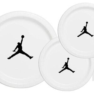 White | Jumpman Plates | Basketball Birthday Paper Plates | Disposable| 60 Piece
